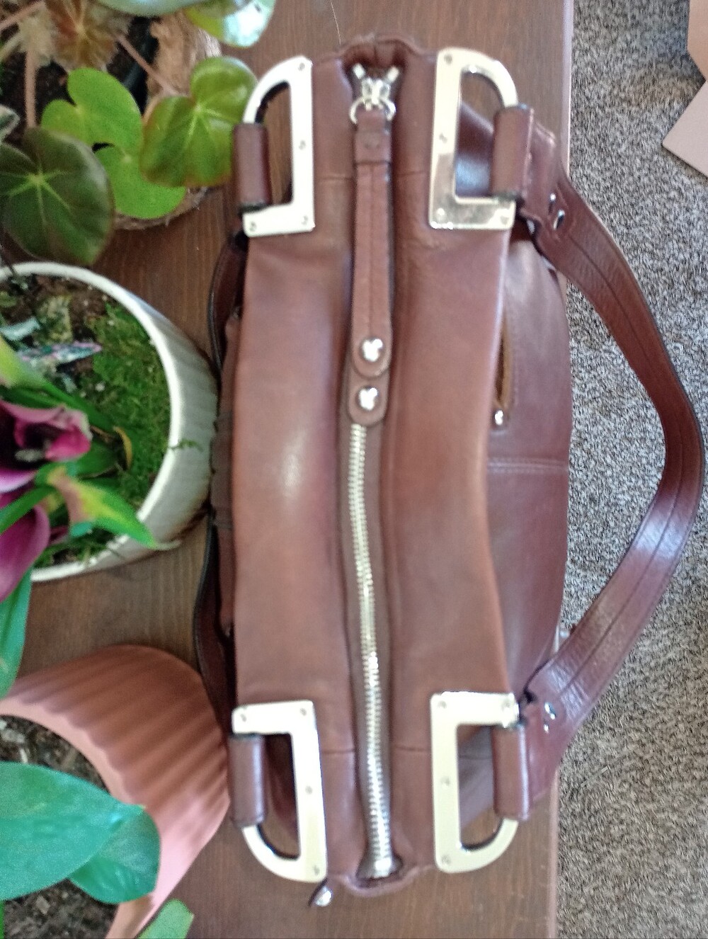 B. Makowsky Studded Leather Hobo Satchel - Picture 7 of 13